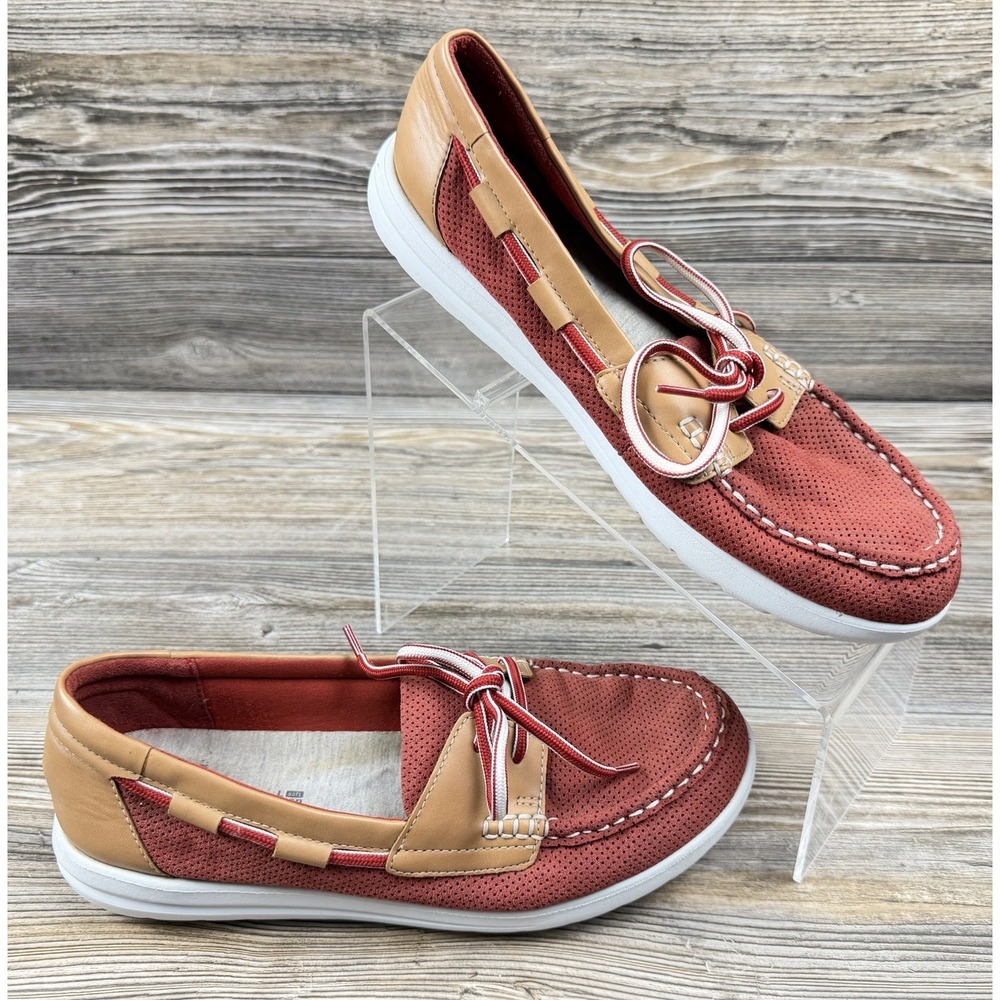 Clarks Artisan Jocolin Cloudstepper Boat Shoes 9 Nautical Preppy Leather Red/Tan